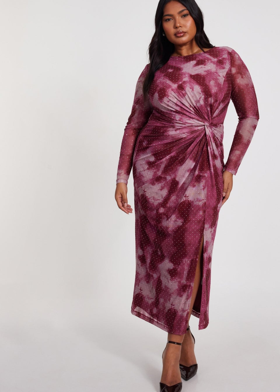 Quiz Pink Curve Marble Print Midaxi Dress