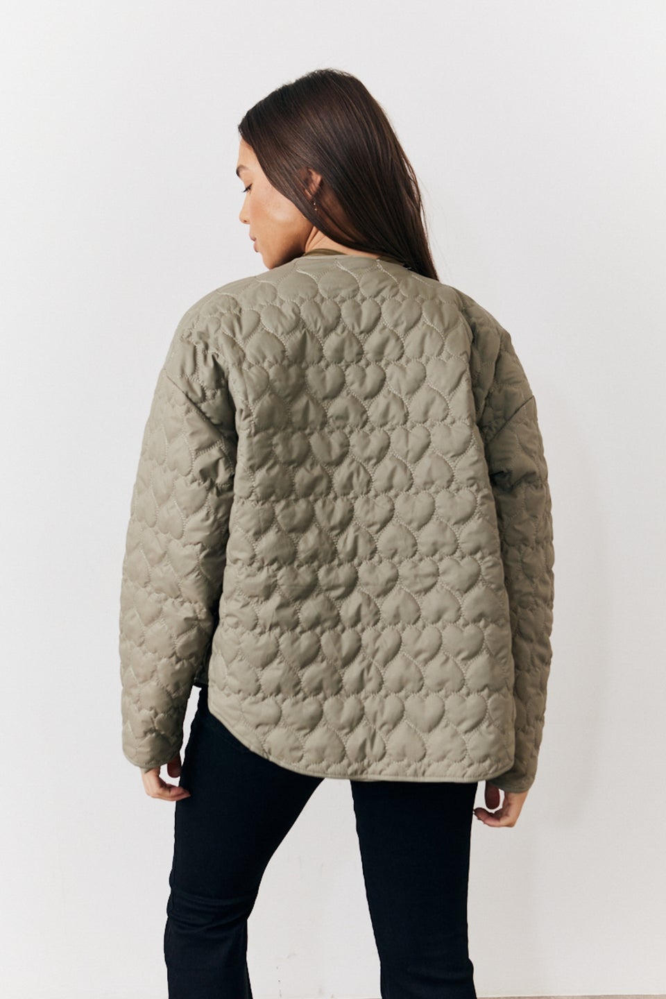 In The Style Khaki Heart Quilted Lightweight Jacket