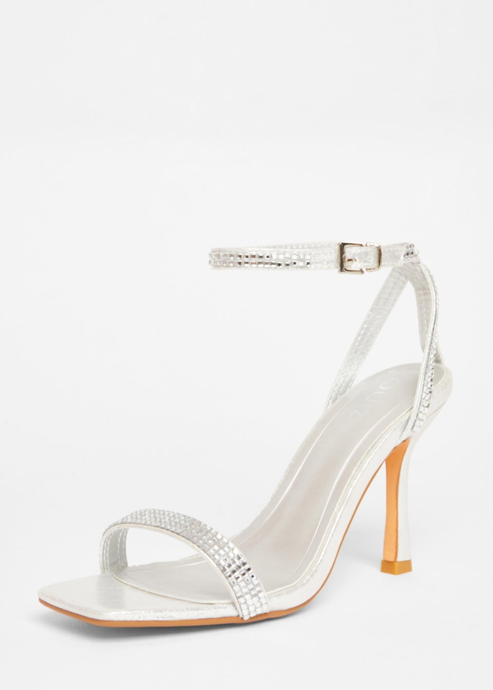 Quiz Silver Diamante Strap Heels