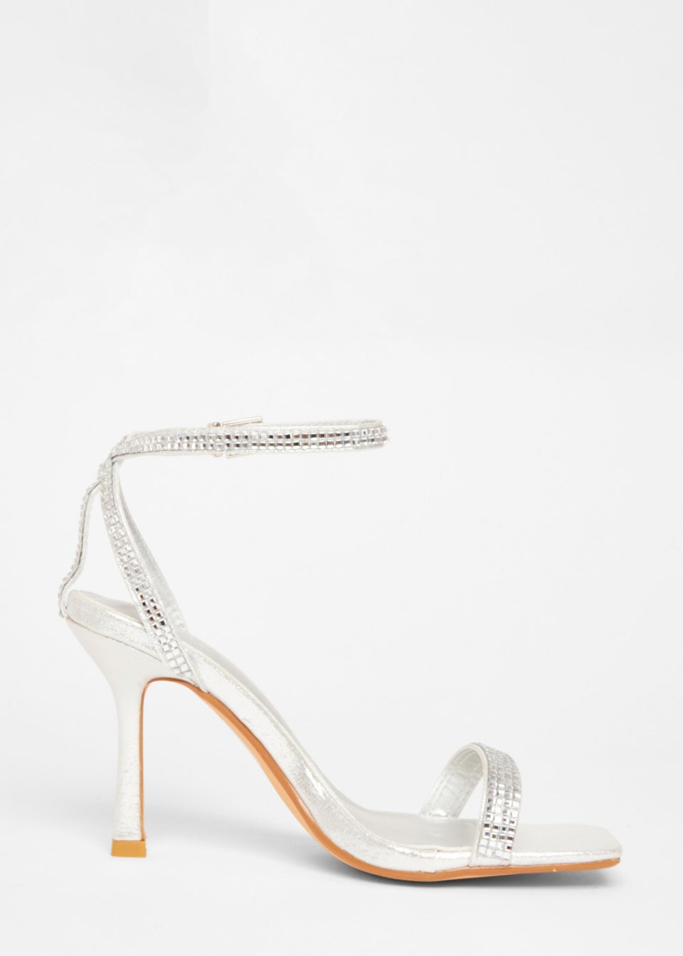 Quiz Silver Diamante Strap Heels