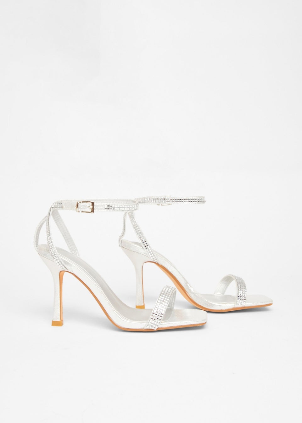 Quiz Silver Diamante Strap Heels