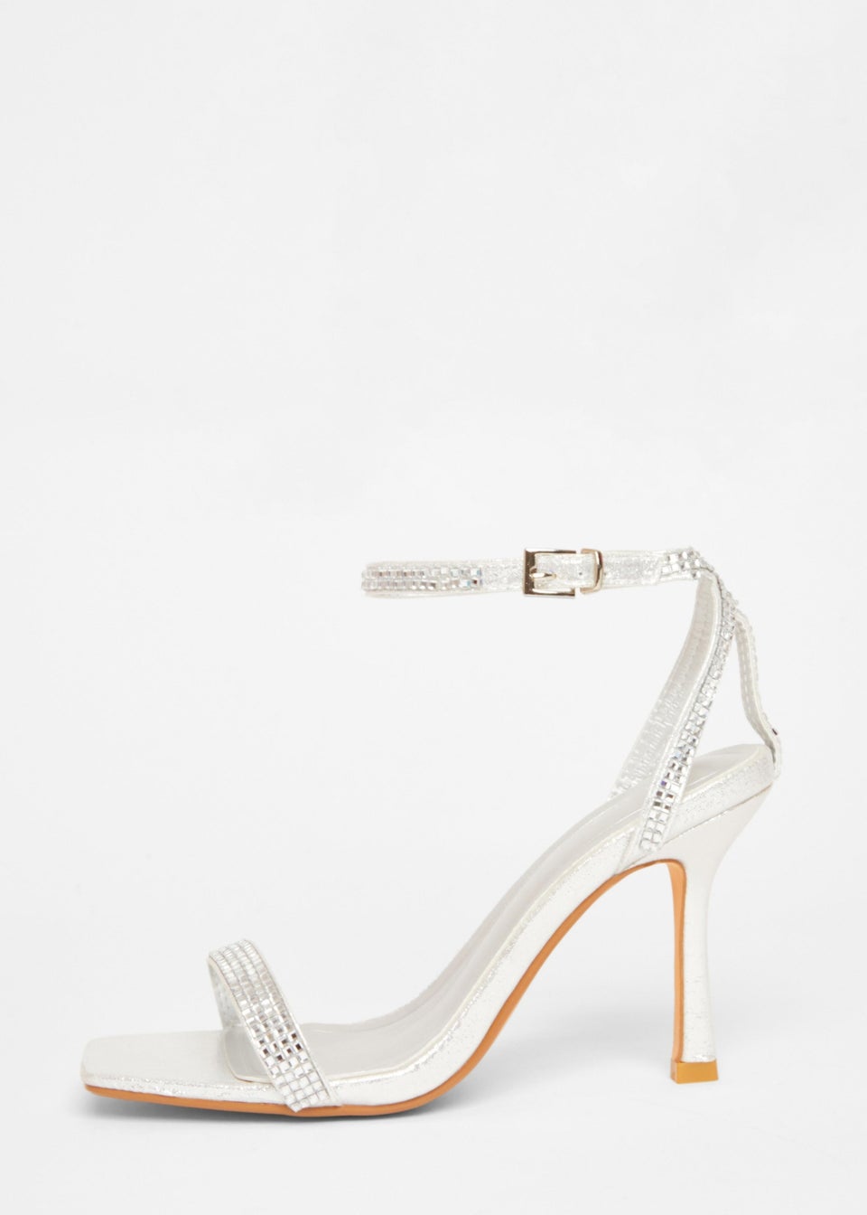 Quiz Silver Diamante Strap Heels