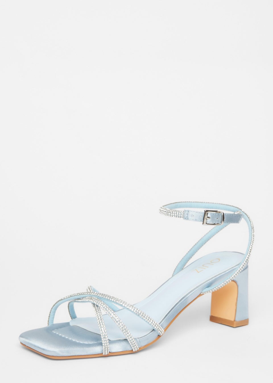 Quiz Blue Diamante Strap Block Heels