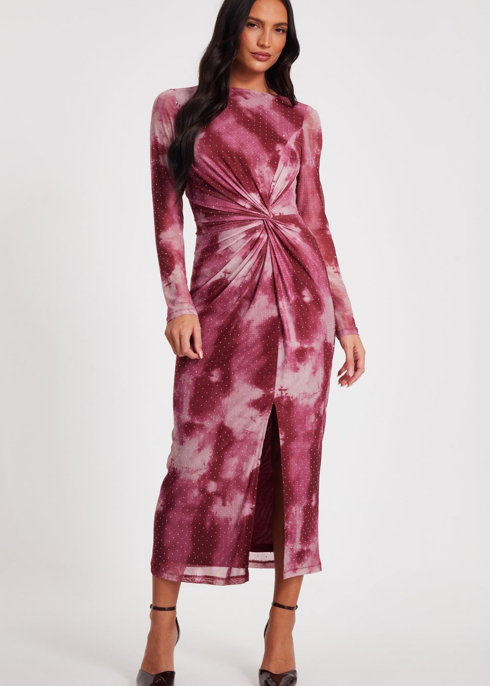 Quiz Pink Marble Print Midaxi Dress