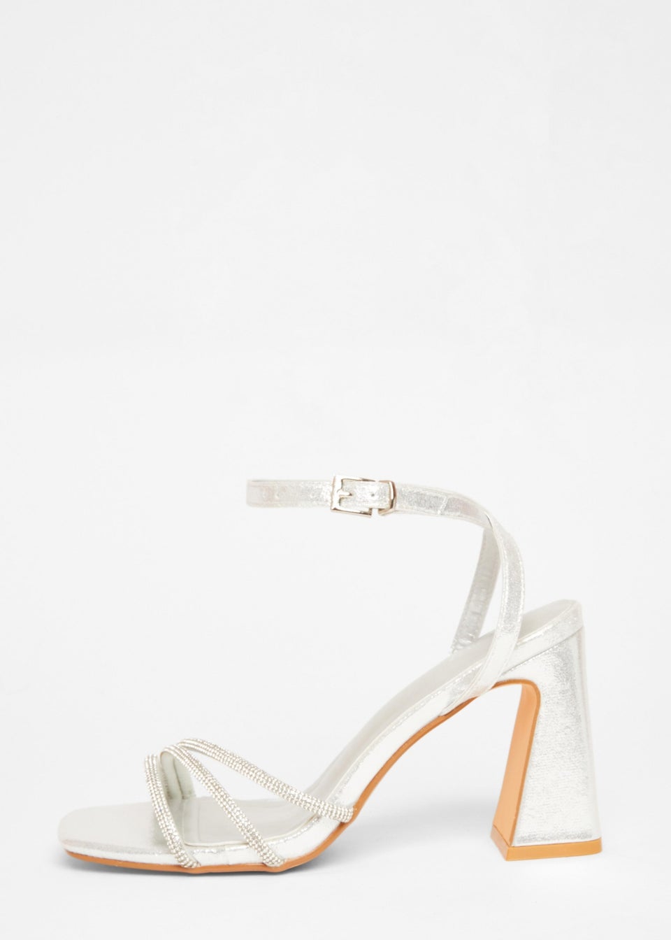 Quiz Silver Diamante Block Heeled Sandal
