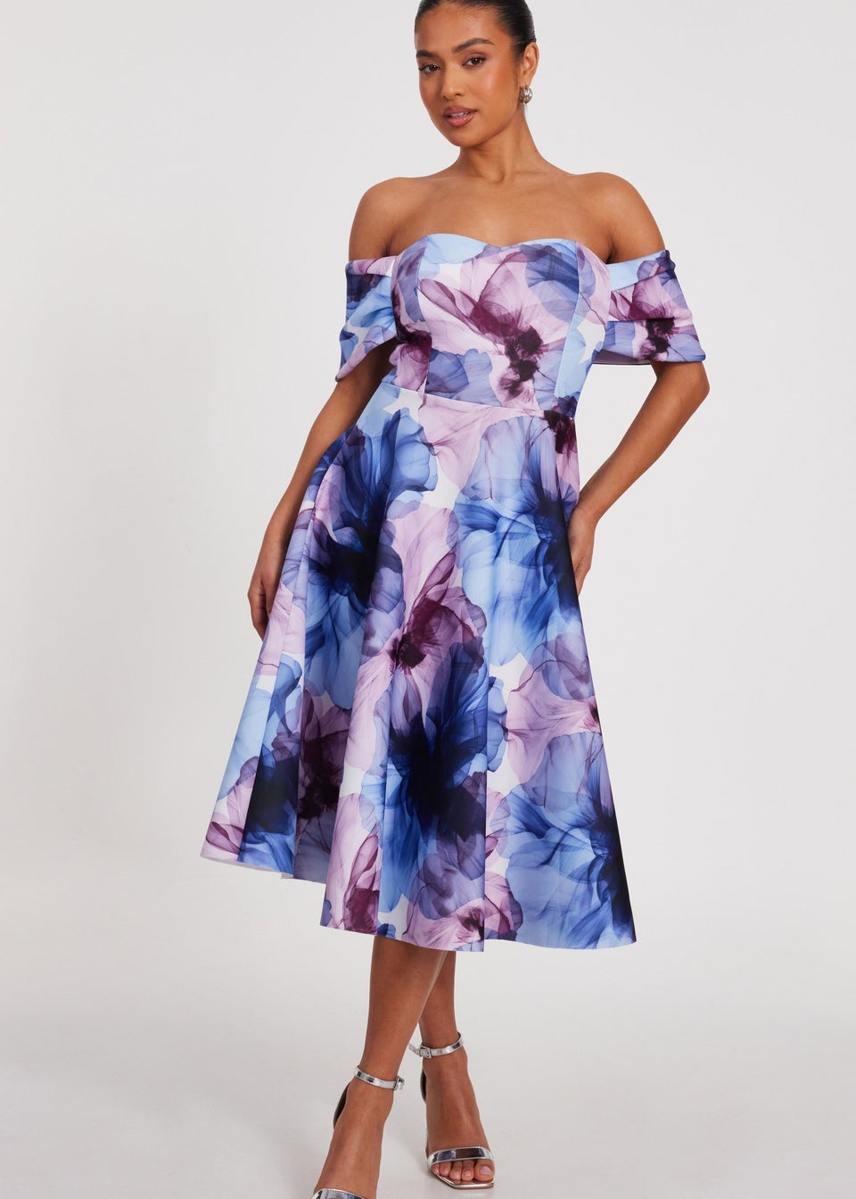 Quiz Blue Petite Floral Skater Dress