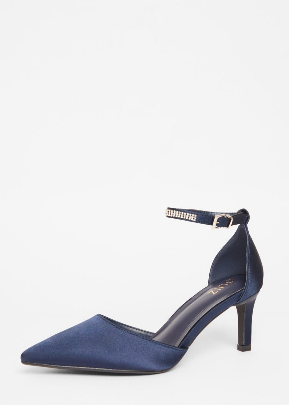 Quiz Navy Satin Diamante Strap Court Heels