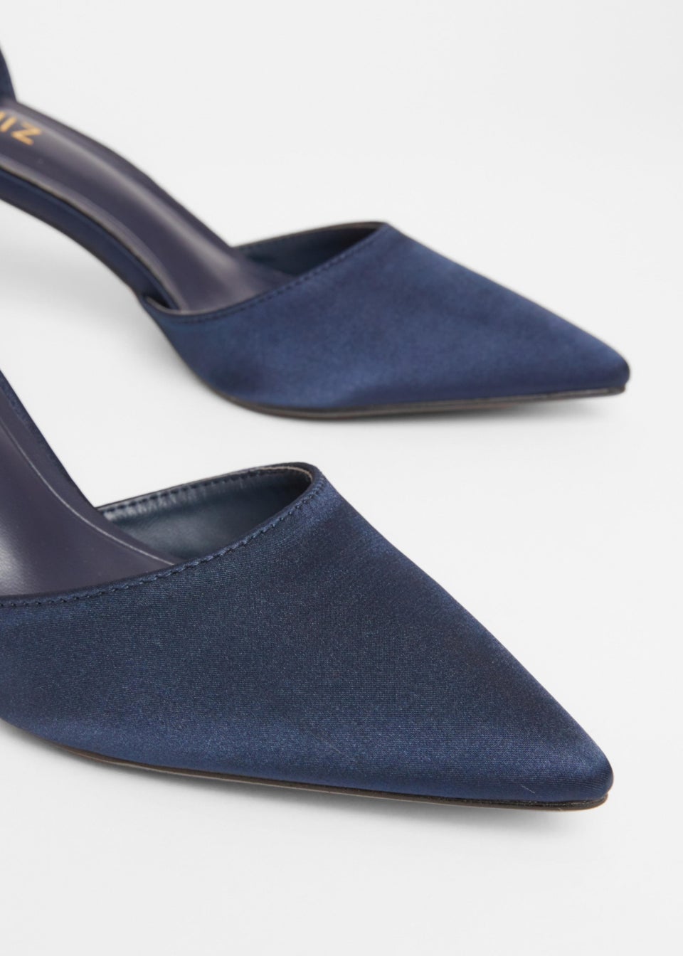 Quiz Navy Satin Diamante Strap Court Heels