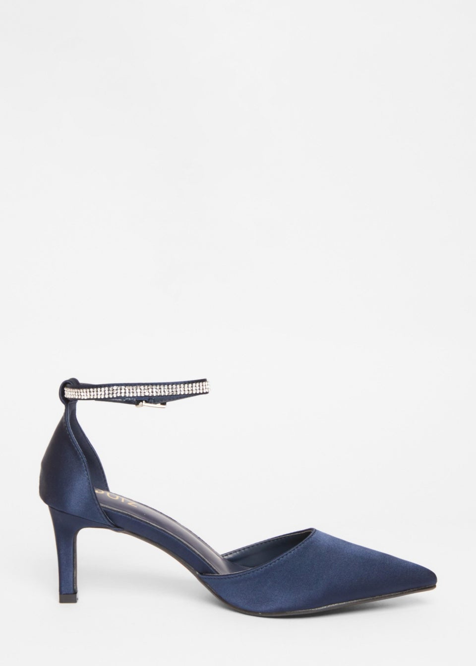 Quiz Navy Satin Diamante Strap Court Heels