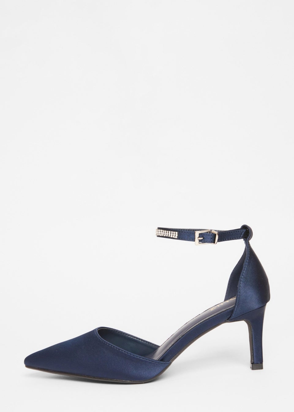 Quiz Navy Satin Diamante Strap Court Heels