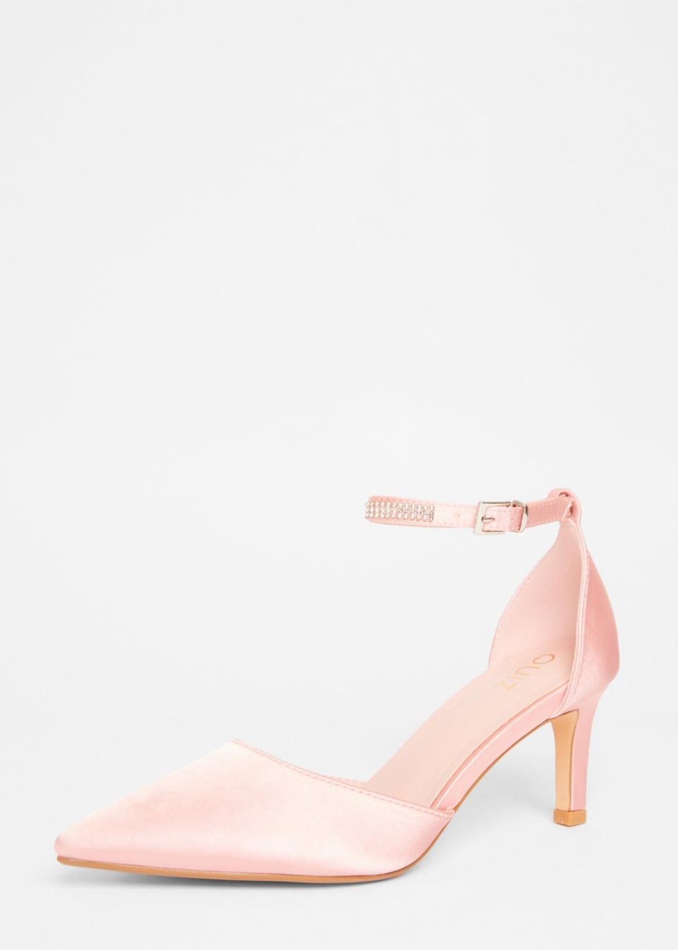 Quiz Pink Satin Diamante Strap Court Heels