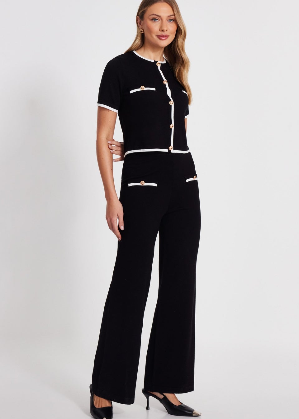 Quiz Black Knit Palazzo Trousers