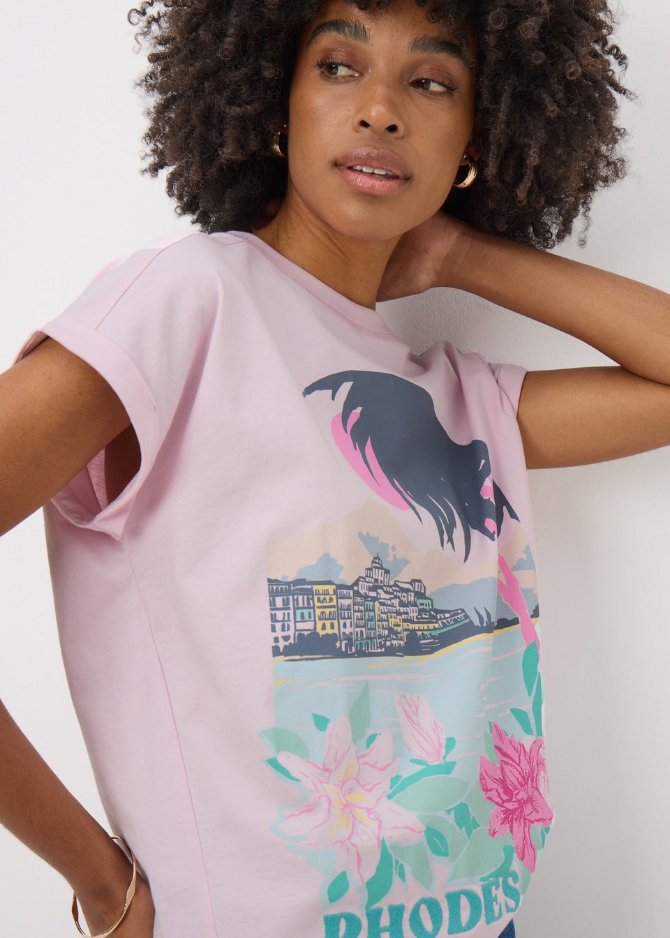 Pink Embellished Rhodes Graphic T-Shirt