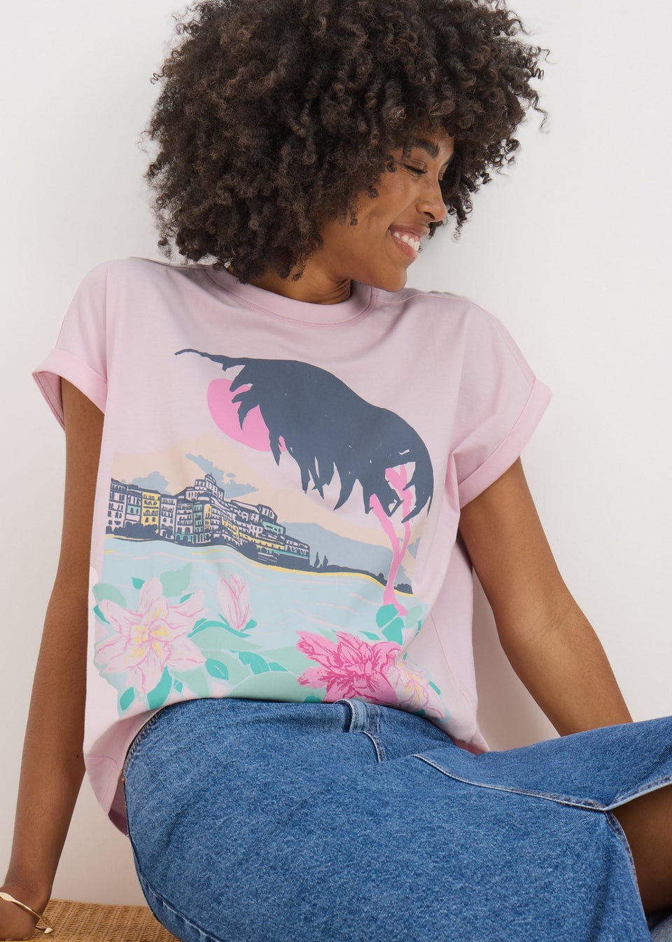 Pink Embellished Rhodes Graphic T-Shirt