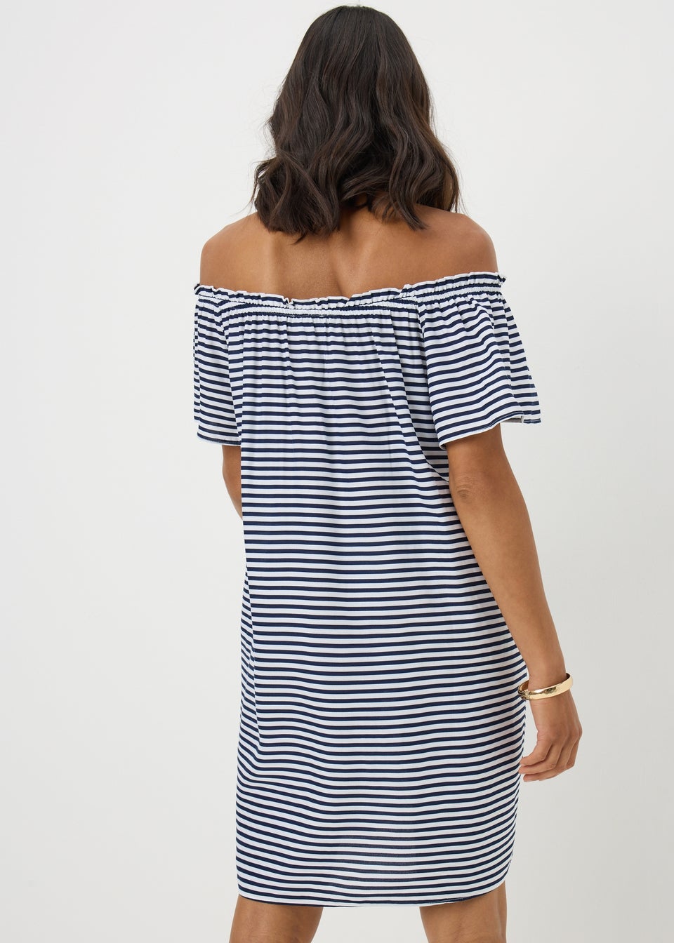 Navy Stripe Bardot Mini Dress