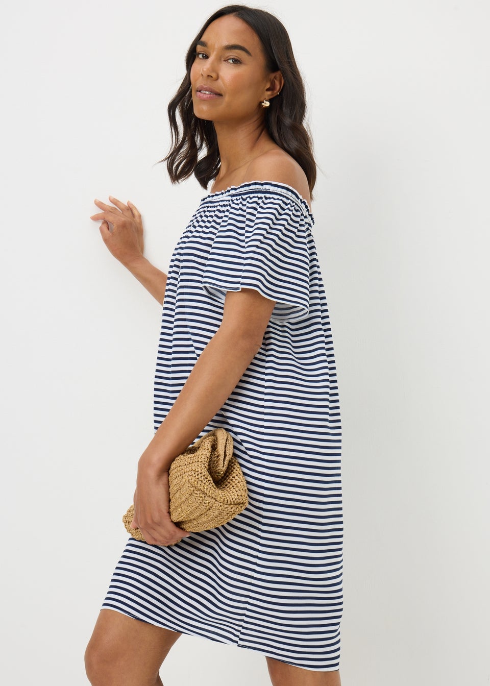 Navy Stripe Bardot Mini Dress