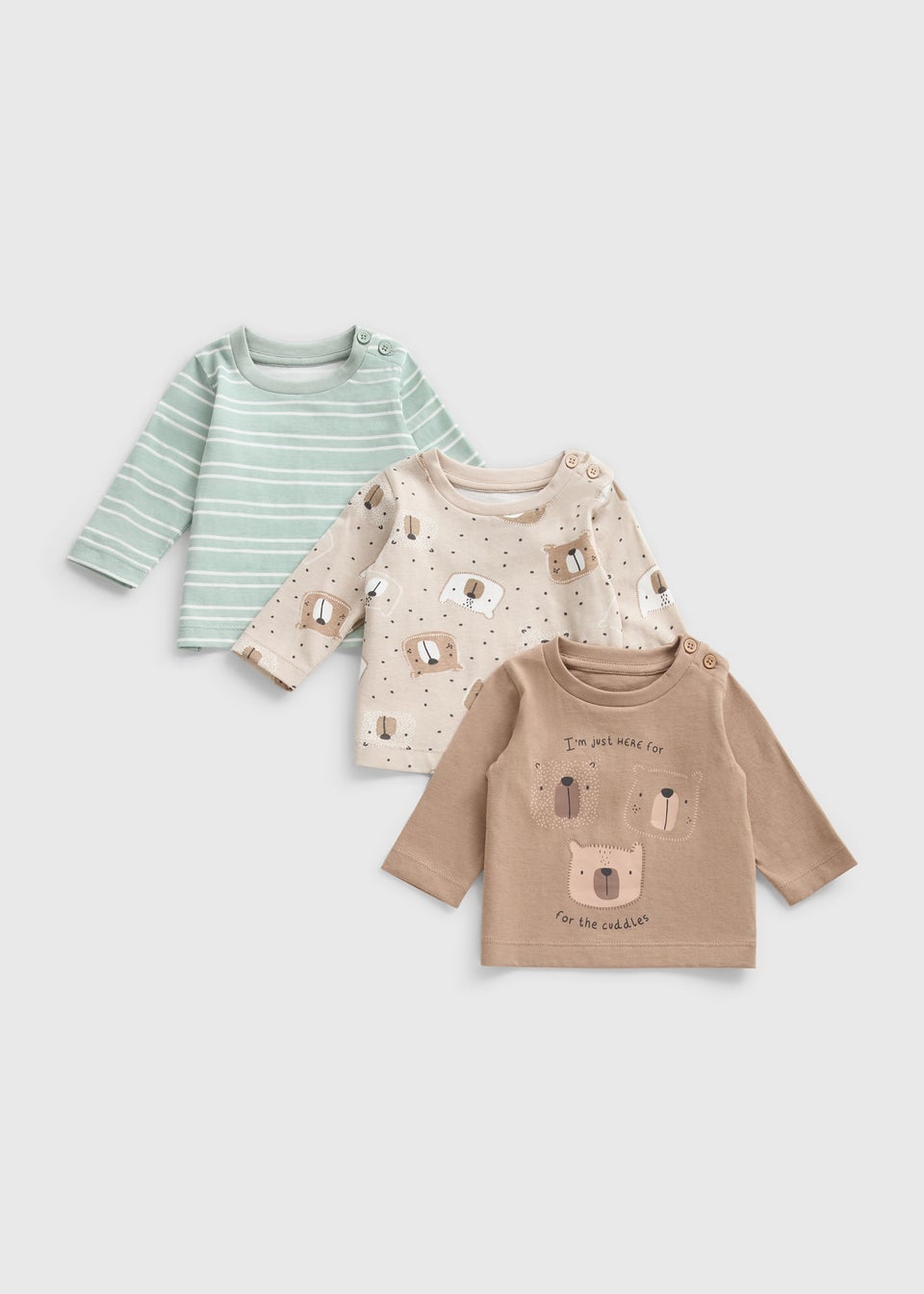 3 Pack Baby Multicolour Bear Stripe Tops