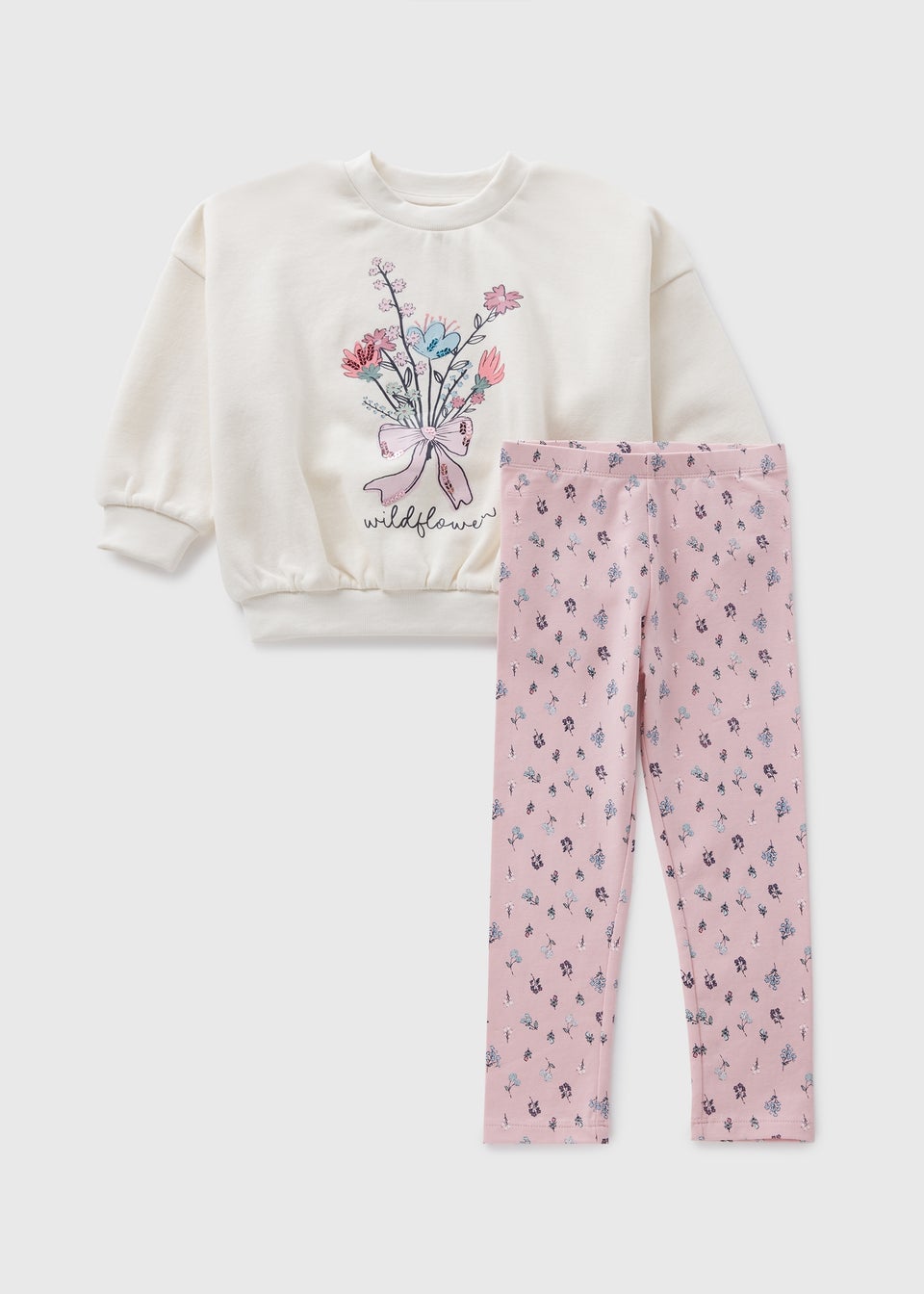 Girls Cream Floral Sequin Sweatshirt & Leggings Set (1-7yrs)