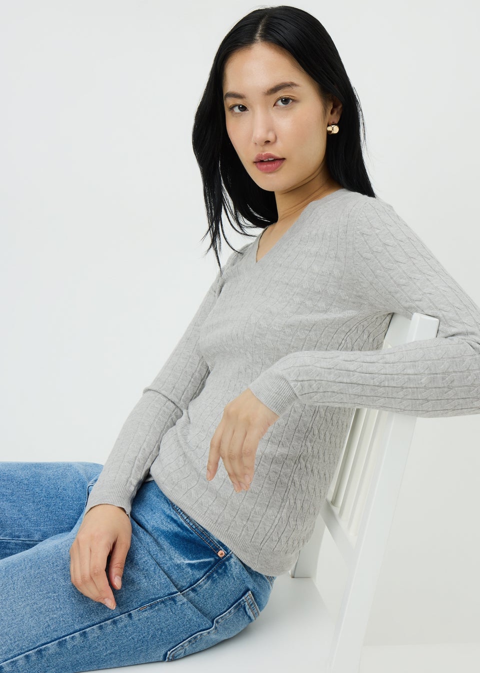 Grey Baby Cable V-Neck Jumper