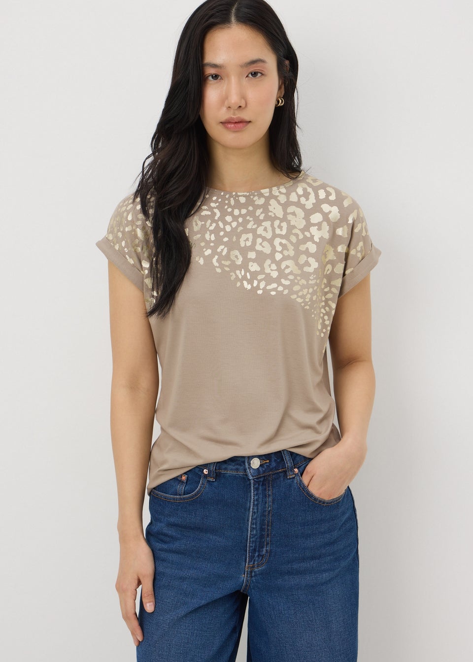 Taupe Animal Foil Print T-Shirt