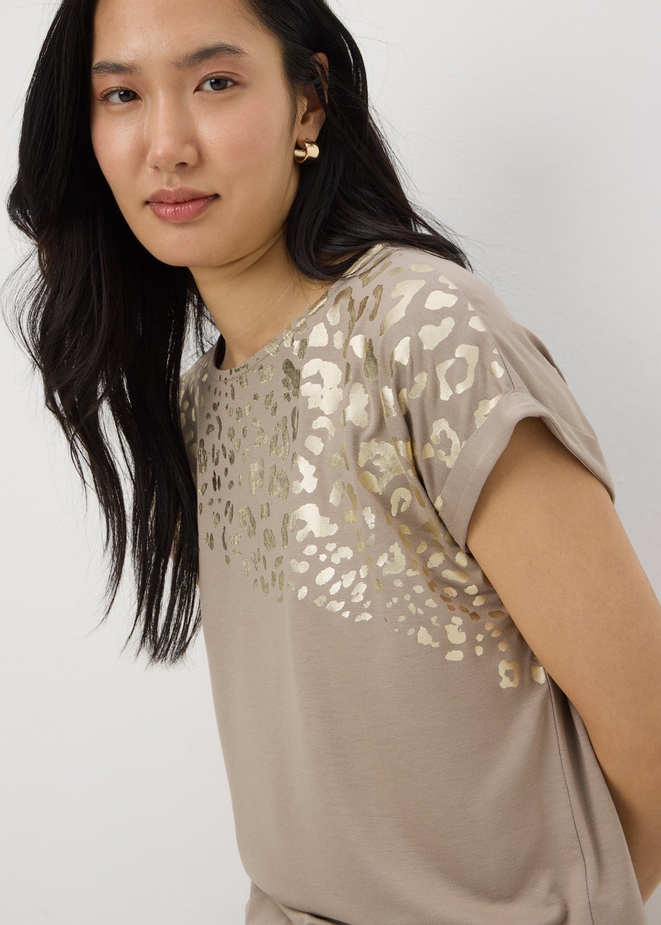 Taupe Animal Foil Print T-Shirt