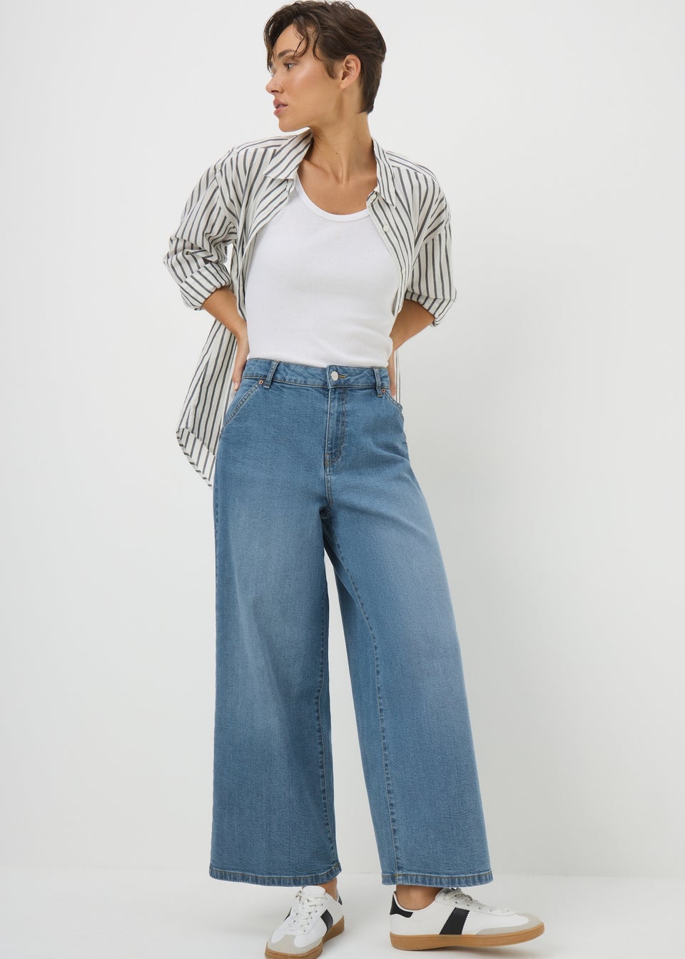 Mid Wash Stretch Wide Leg Jeans