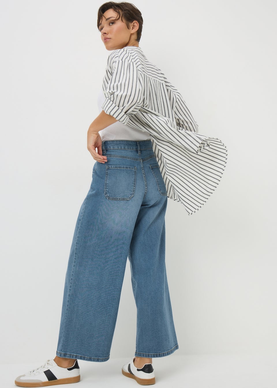 Mid Wash Stretch Wide Leg Jeans