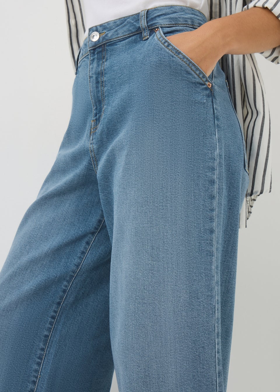 Mid Wash Stretch Wide Leg Jeans