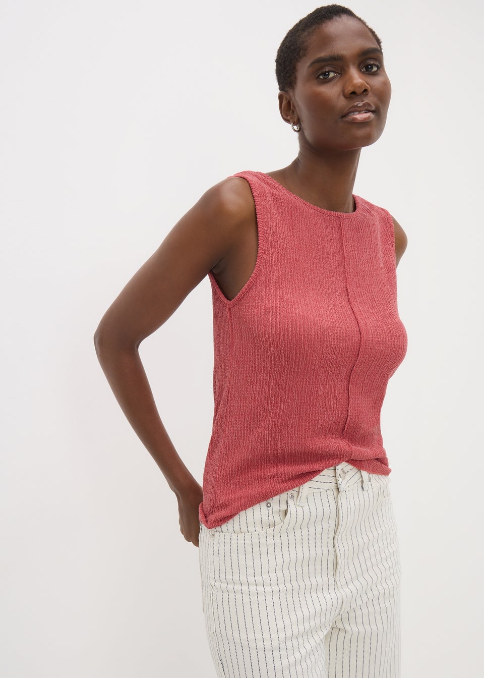 Brown Textured Seam Vest Top