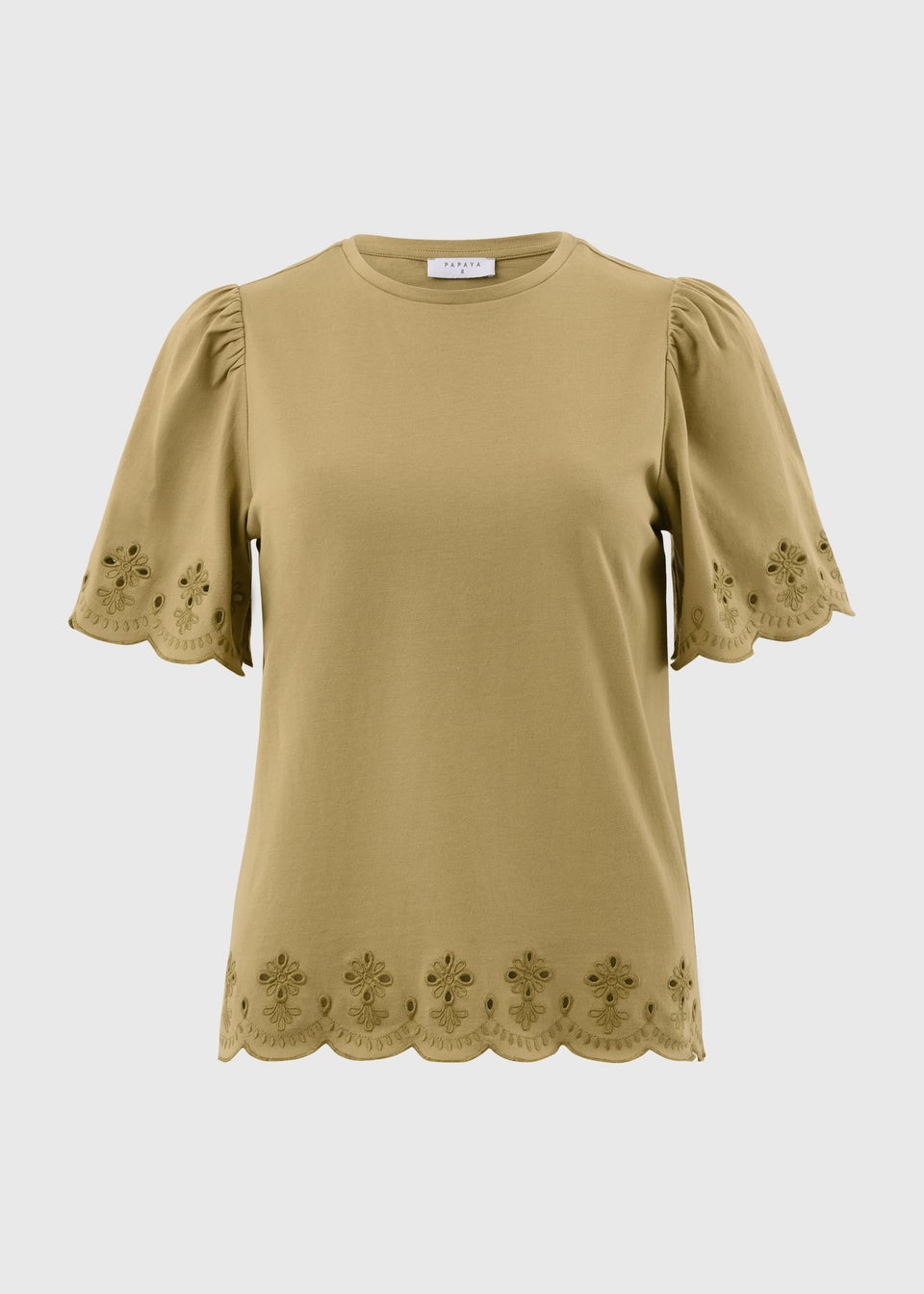 Khaki Floral Cut Out T-Shirt