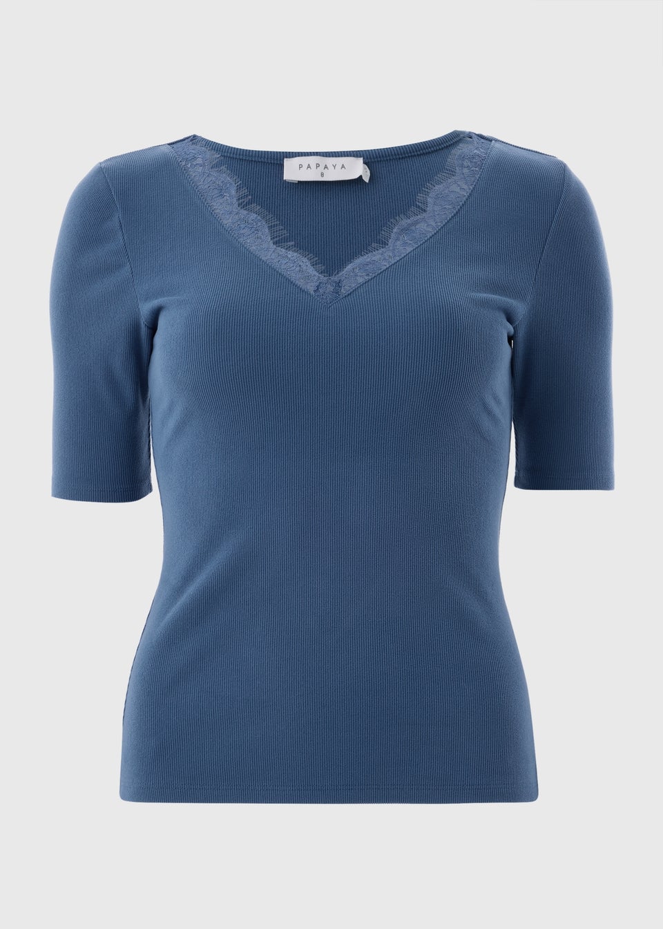 Blue Lace Trim Ribbed Top