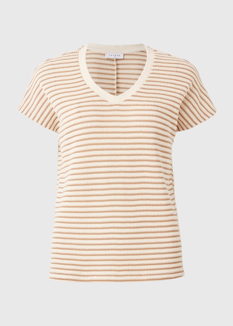 Beige Stripe Textured V Neck Co Ord Top