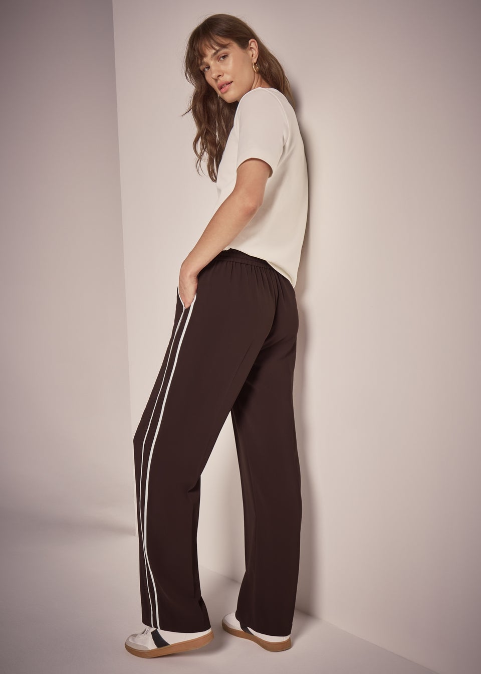Et Vous Brown Side Stripe Wide Leg Trousers