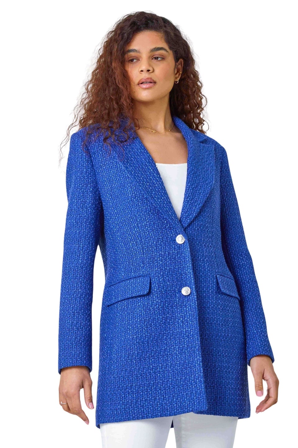 Roman Blue Longline Boucle Textured Jacket