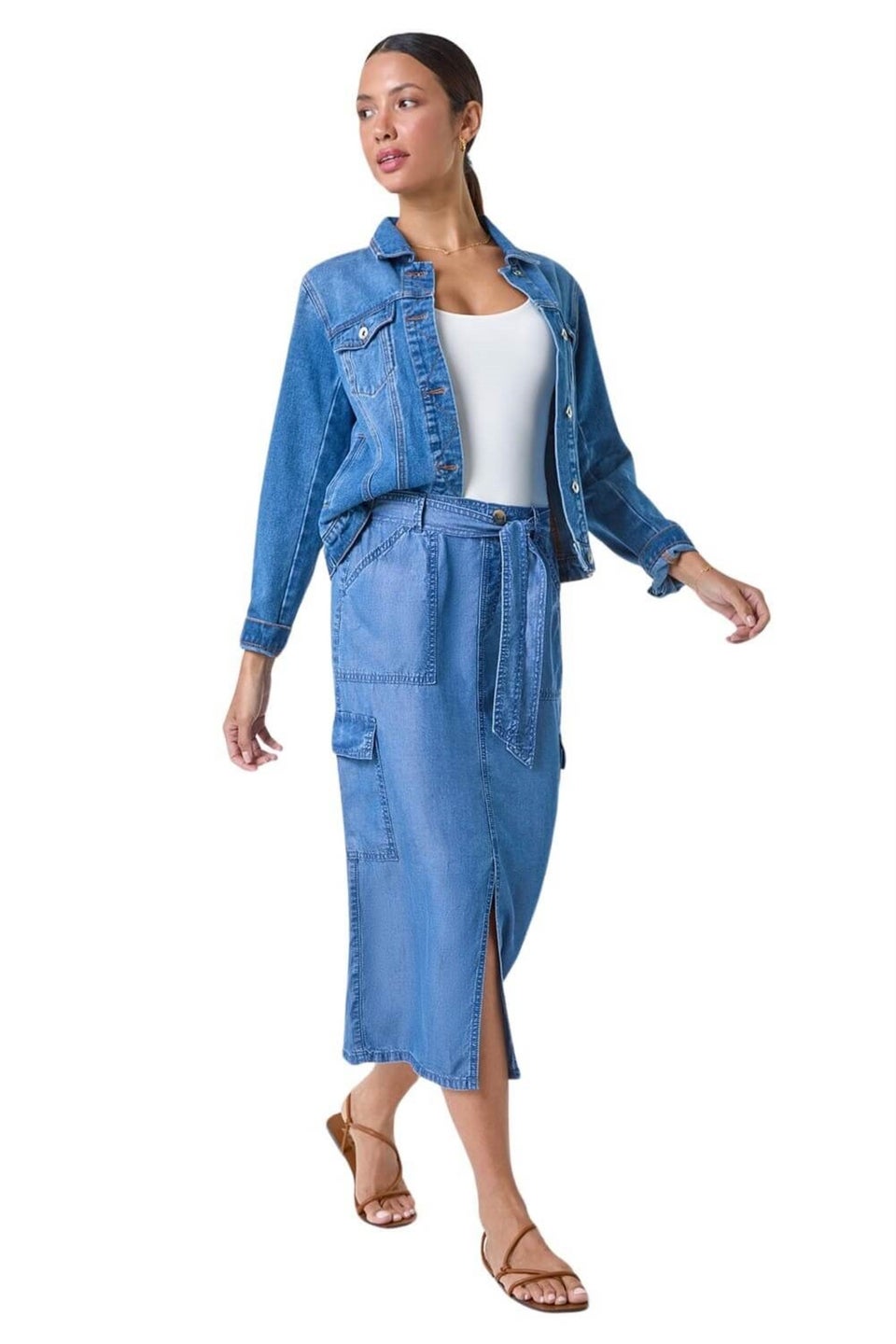 Roman Denim Pocket Detail Cargo Skirt