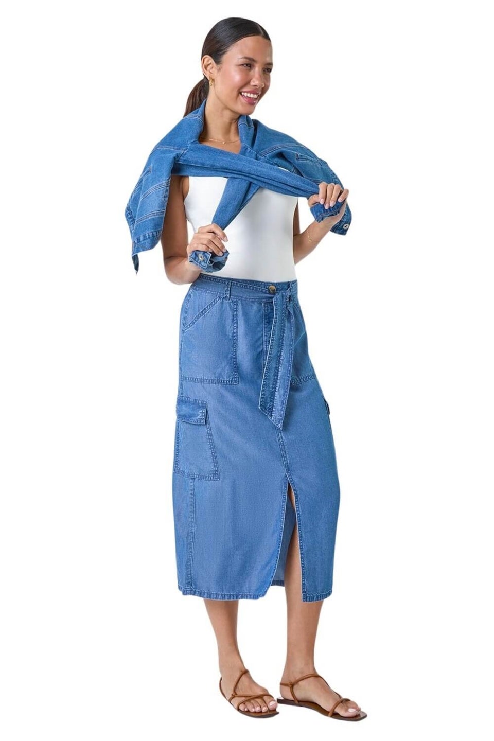 Roman Denim Pocket Detail Cargo Skirt