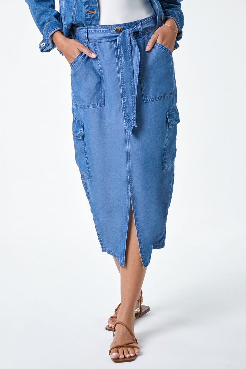 Roman Denim Pocket Detail Cargo Skirt