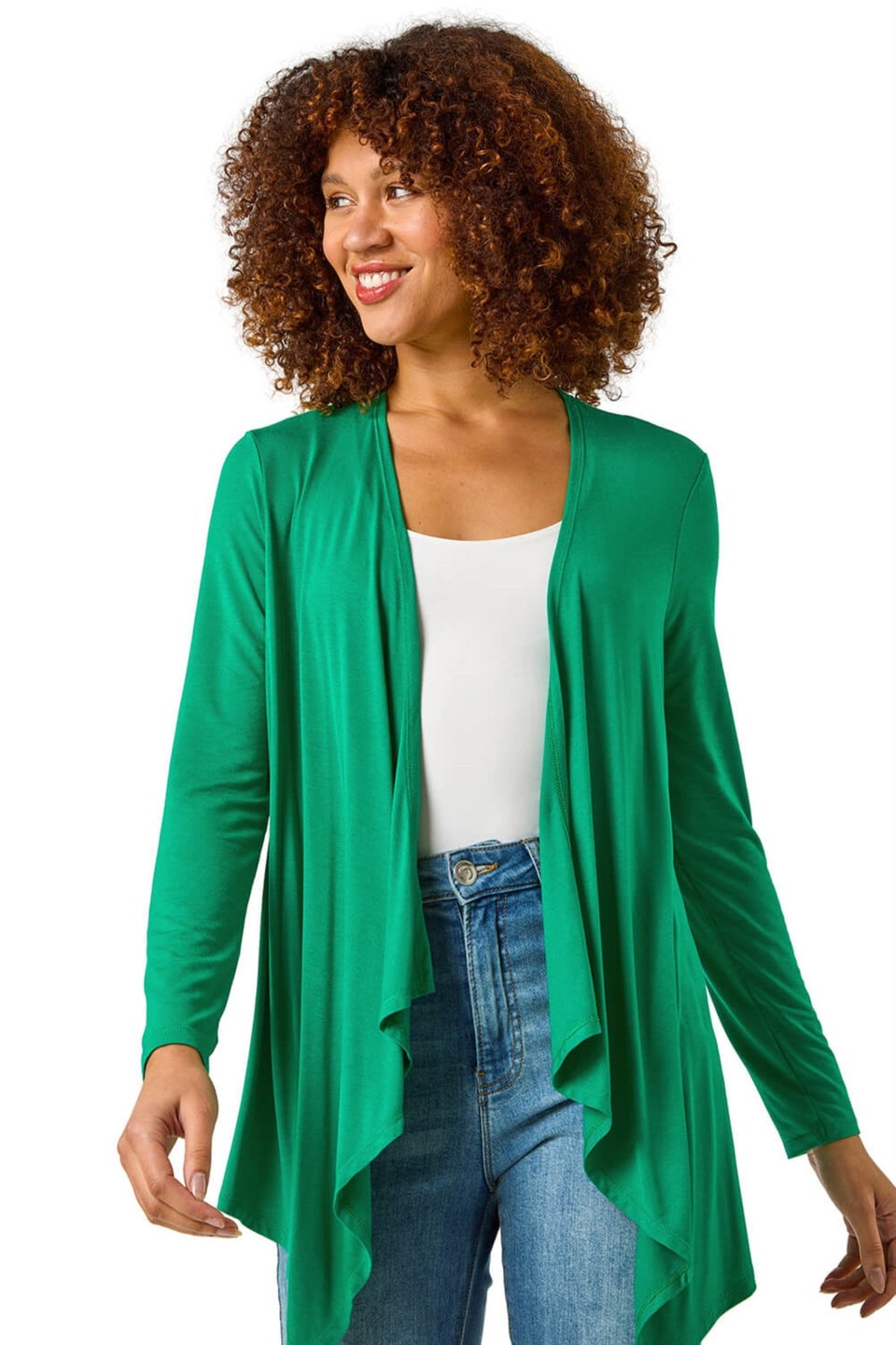 Roman Green Waterfall Front Jersey Knit Cardigan