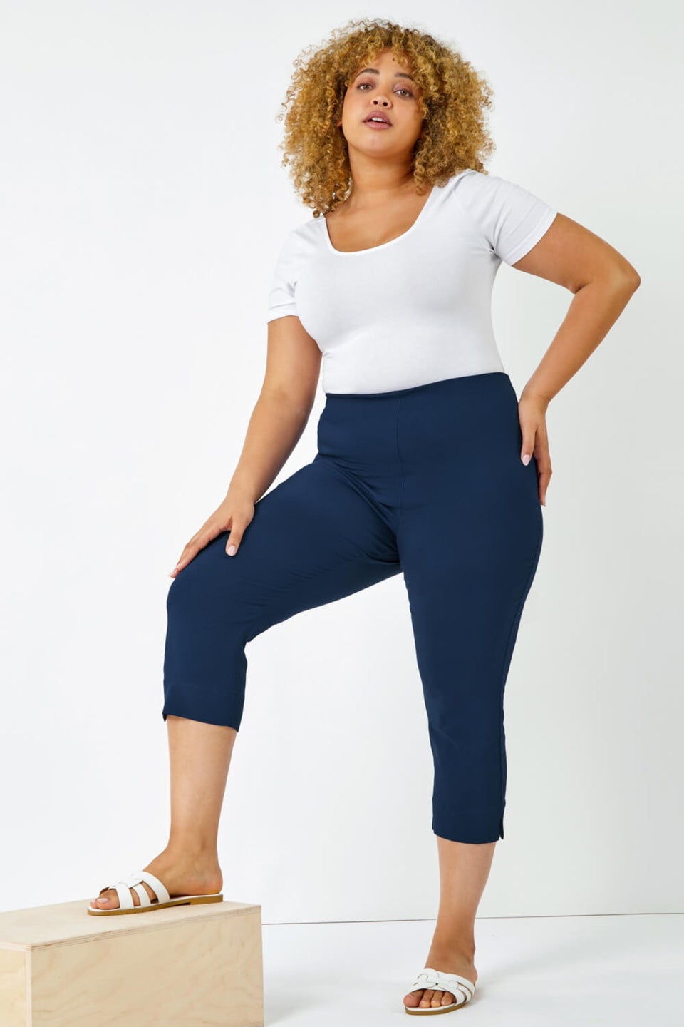 Roman Midnight Blue Curve Cropped Stretch Trouser