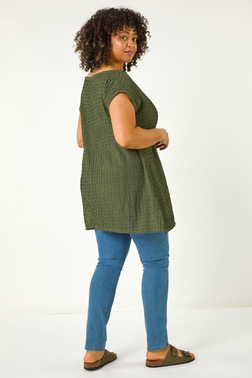 Roman Khaki Curve Textured Short Sleeve T-Shirt