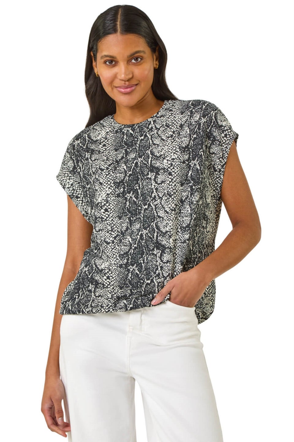Roman Black Snake Print Bubble Hem Top
