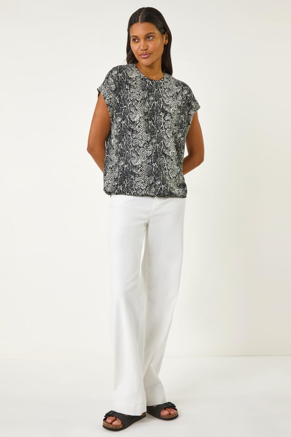 Roman Black Snake Print Bubble Hem Top