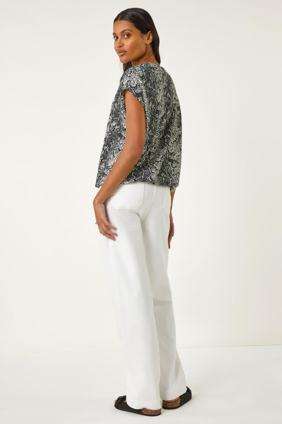 Roman Black Snake Print Bubble Hem Top