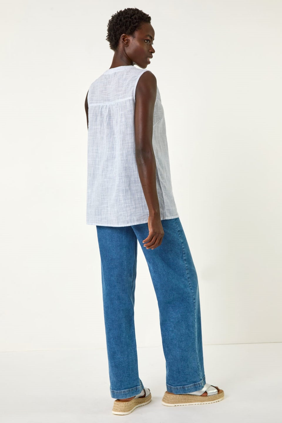Roman Light Blue Stripe V-Neck Vest Top