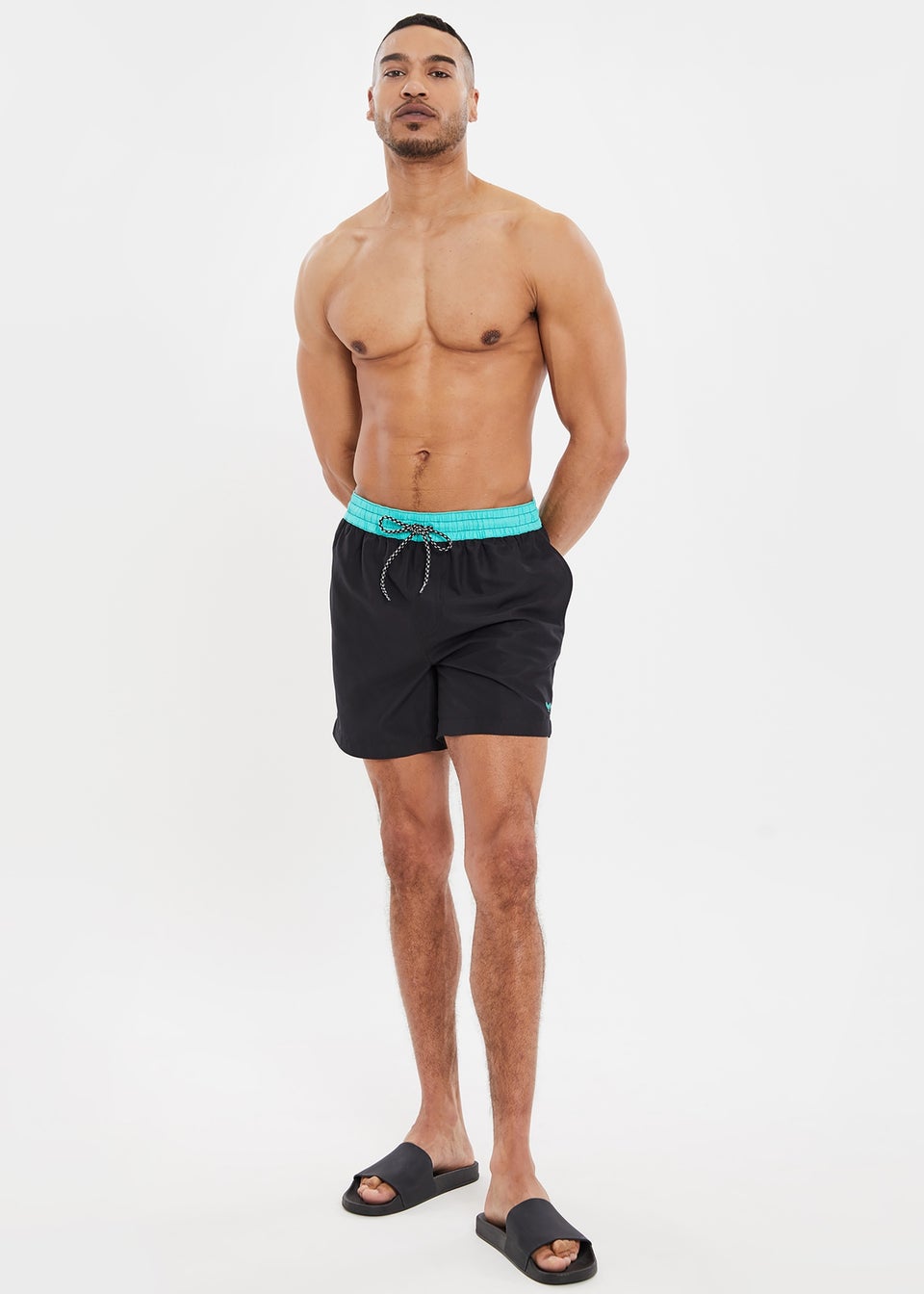 Threadbare Black Contrast Waistband Swim Shorts