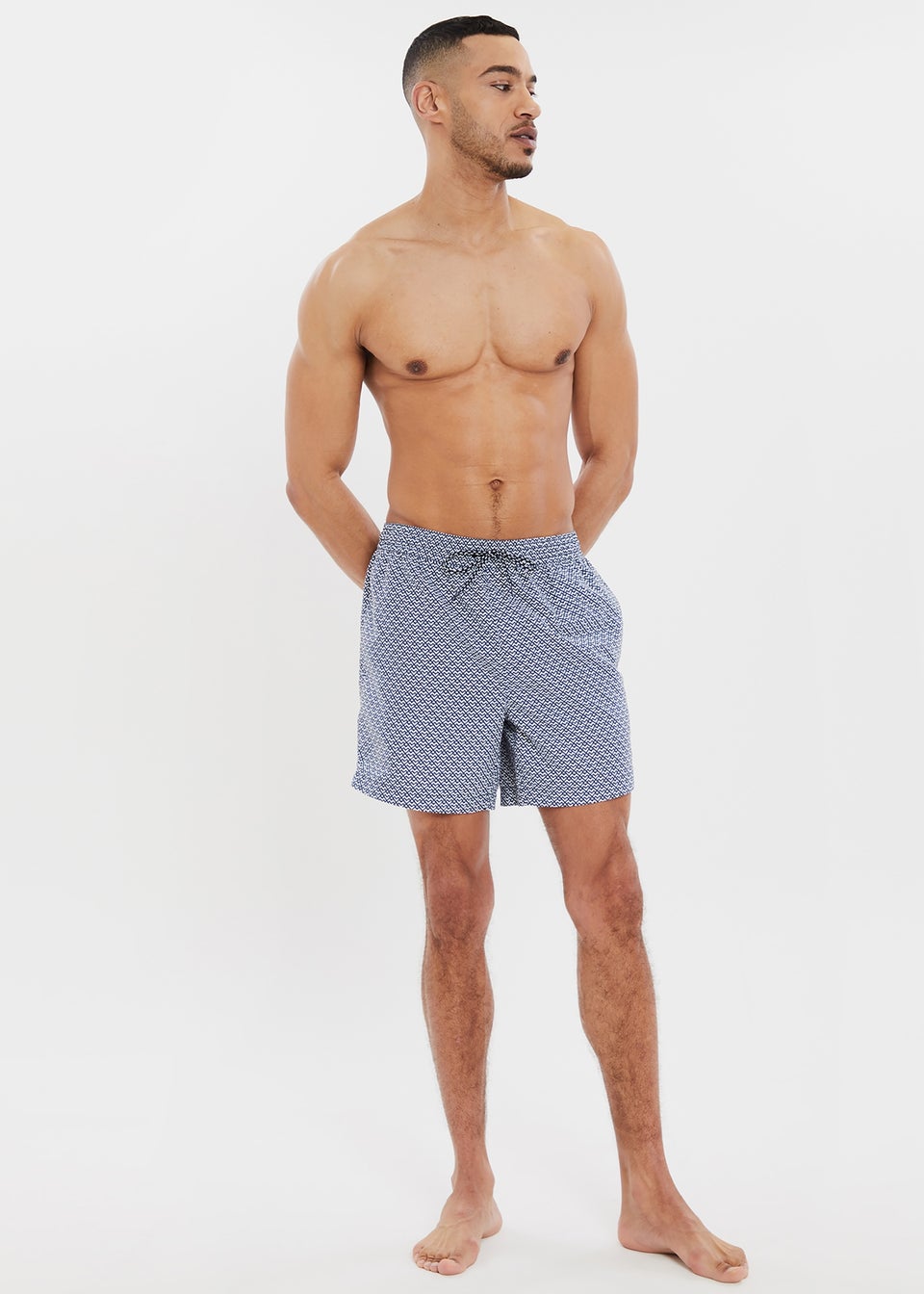 Threadbare Blue Geo Print Swim Shorts