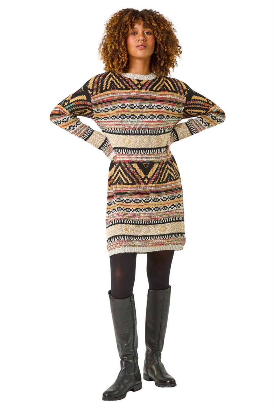 Roman Ivory Aztec Pattern Knitted Dress