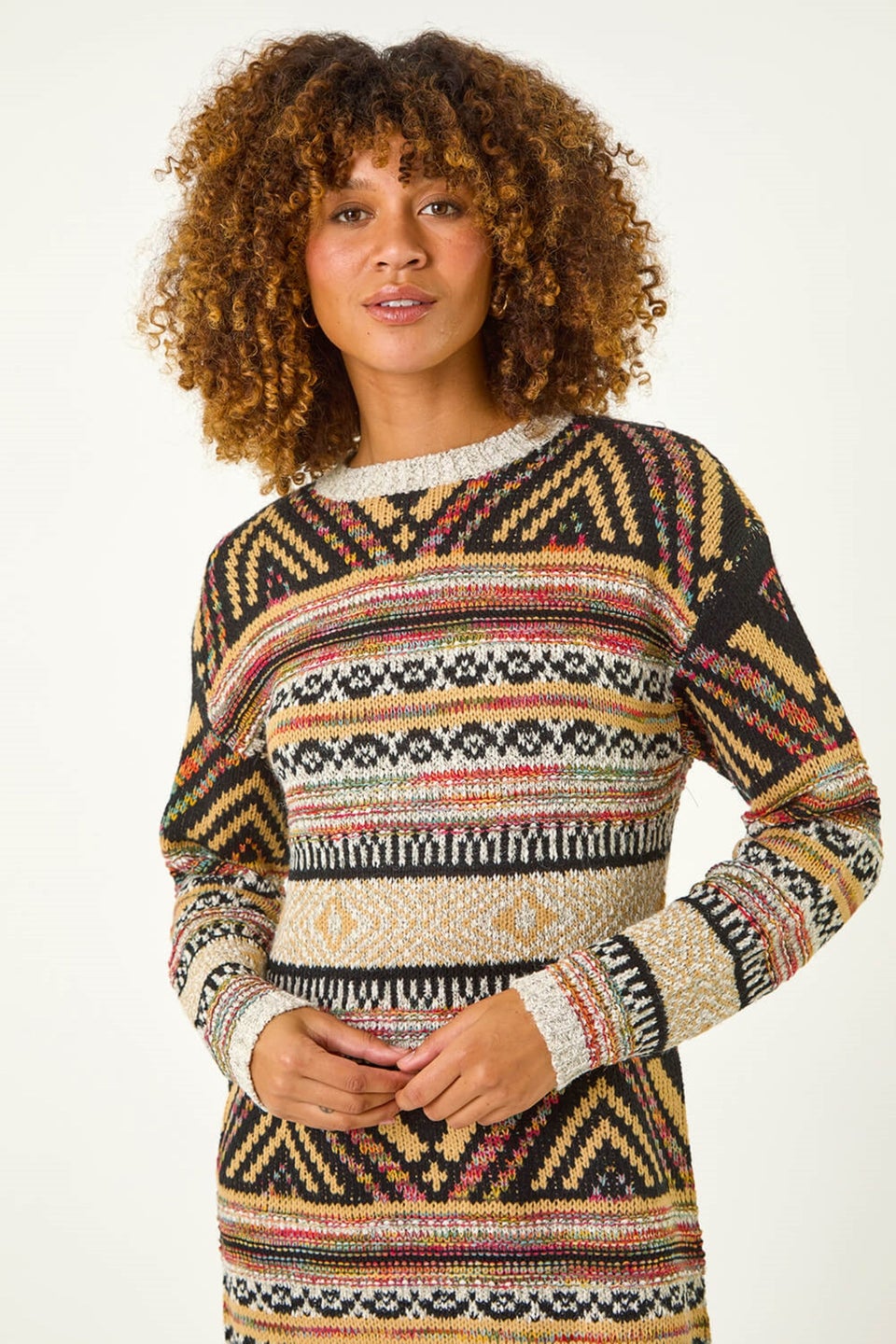 Roman Ivory Aztec Pattern Knitted Dress