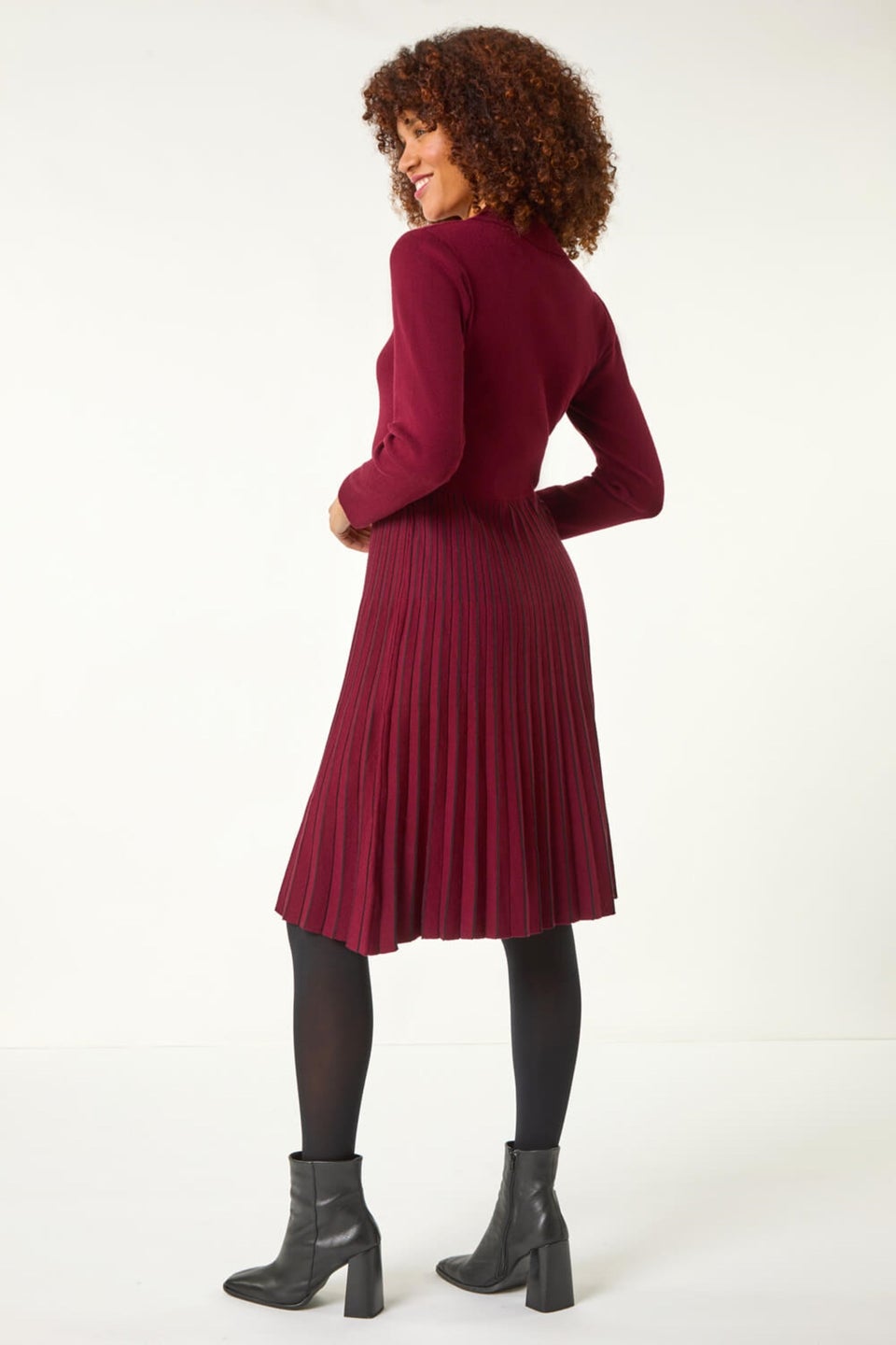 Roman Burgundy Zip Detail Knitted Dress