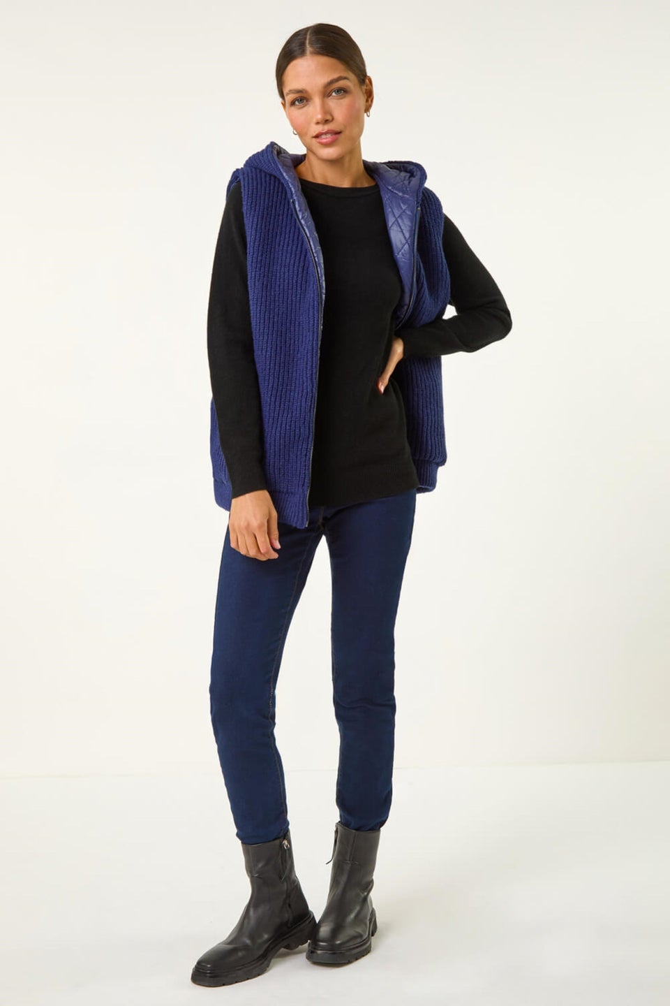 Roman Navy Reversible Hooded Knit Gilet